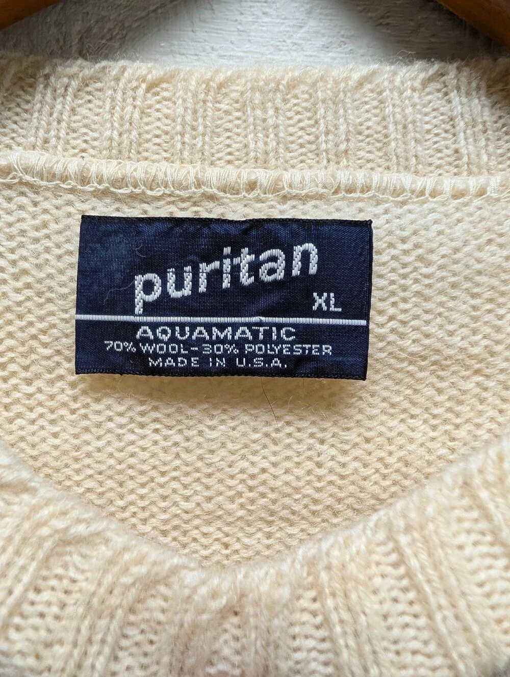 Vintage Puritan Aquamatic Mens XL Beige Wool Blend Crewneck Pullover Sweater
